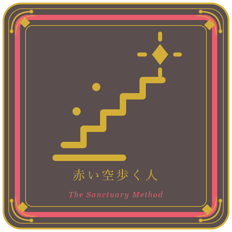 幸せの教室オリジナル紋章｜赤い空歩く人